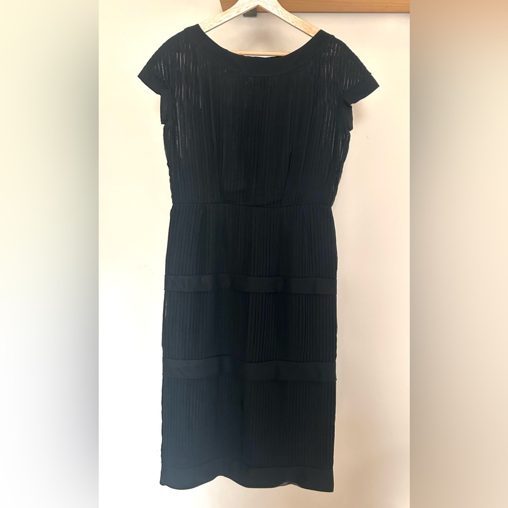 1060’s Black Chiffon Fitted Short Sleeve Cocktail Dress size Medium